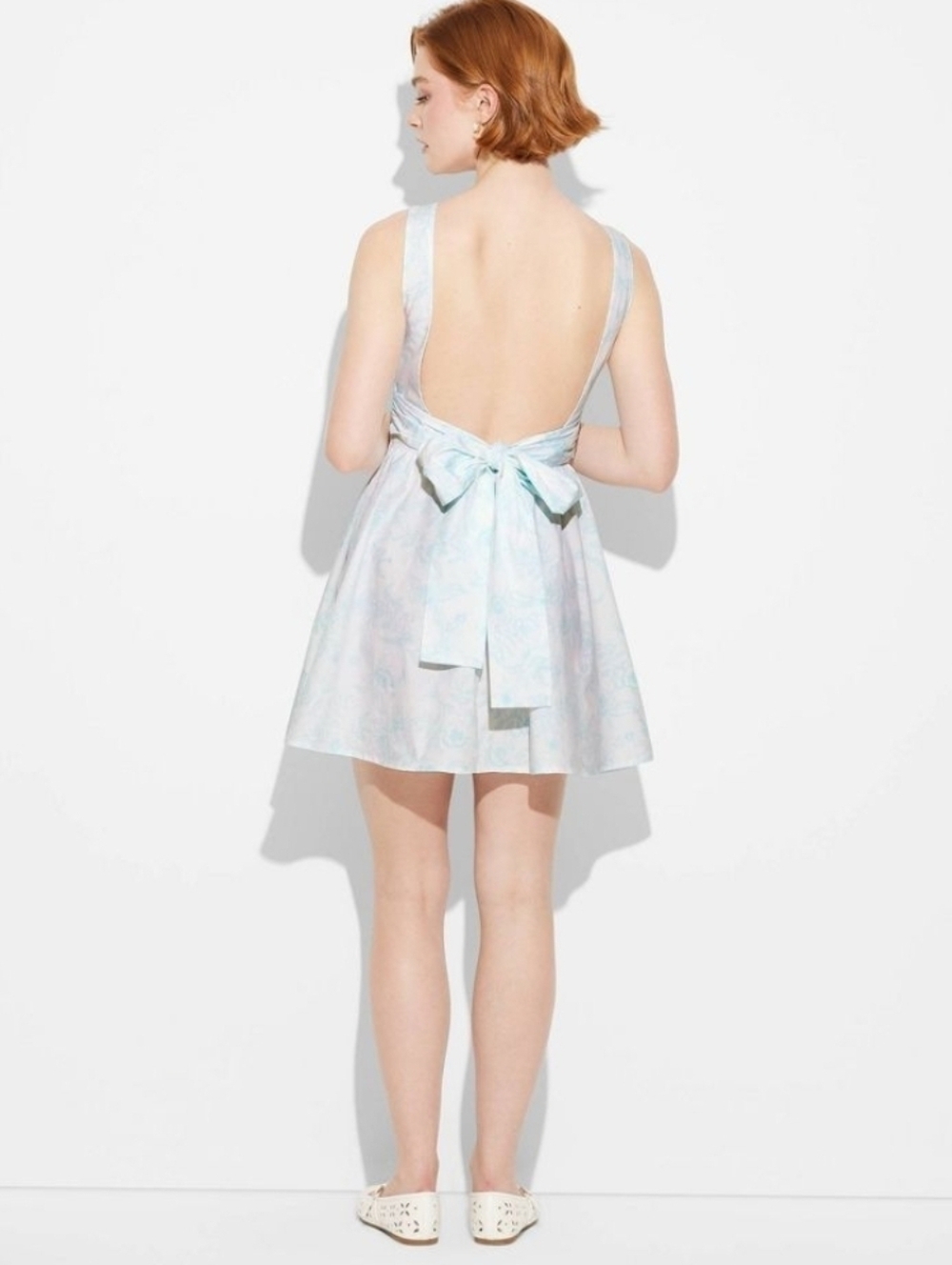 wild fable White and Light Blue Floral Open Back Mini Dress